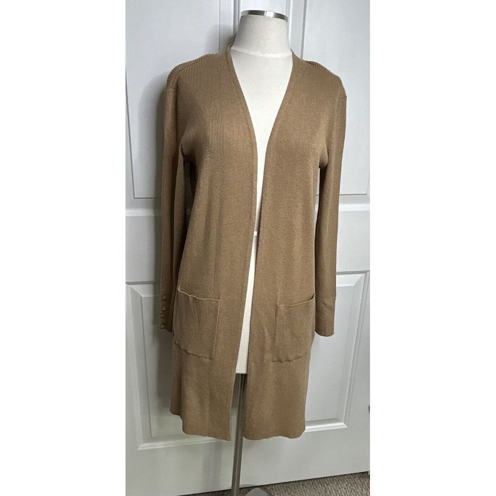 Chicos Cardigan Women’s Small/0 Open Front Long Sleeve Ribbed Pockets w/ Hole**